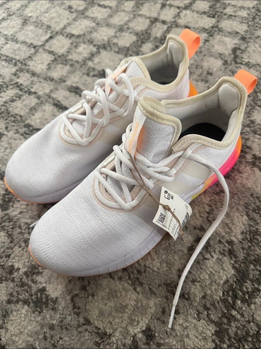 Women’s White Adidas’s Athletic Sneakers with Neon Accent